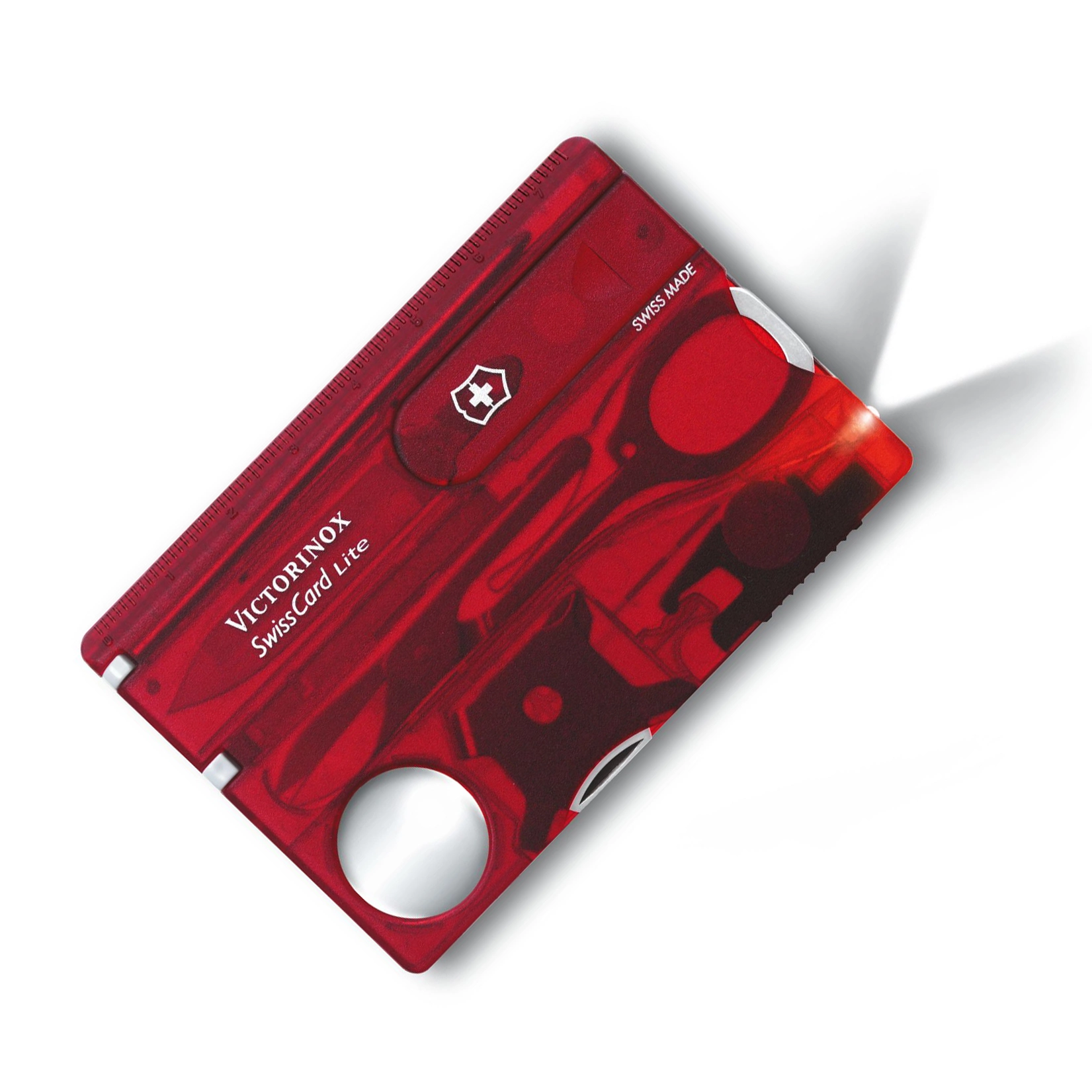 Швейцарская карта Victorinox SwissCard Lite, сталь X50CrMoV15, рукоять ABS-пластик, полупрозрачный красный, блистер